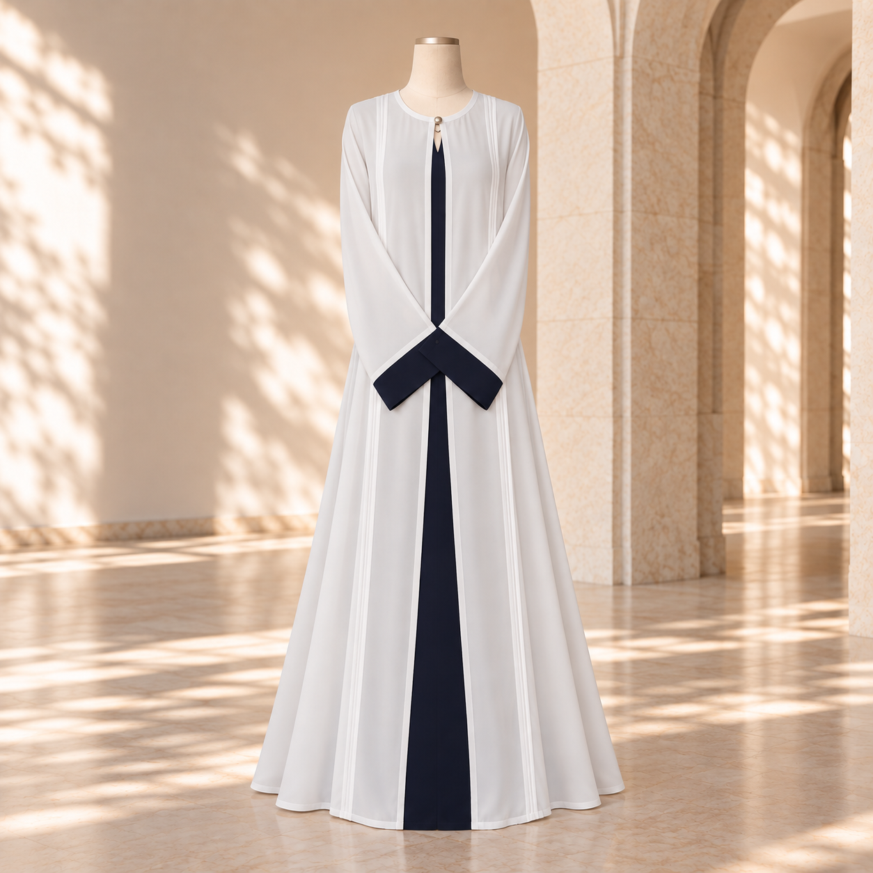 White & Navy Cape Set by SALIHAAT