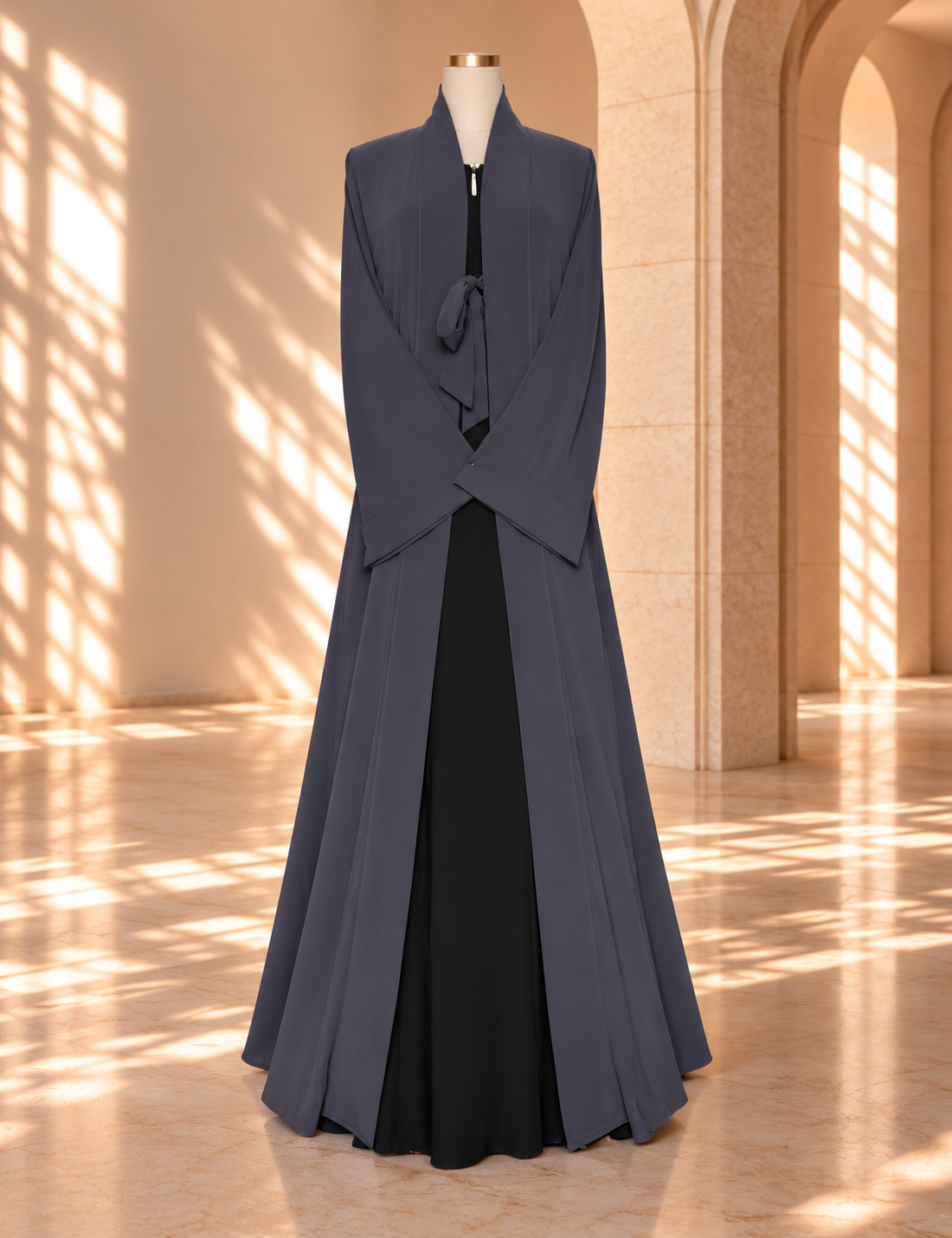 Black & Gray Layered Abaya Set by SALIHAAT