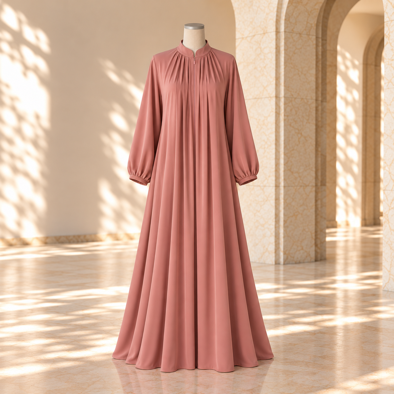 Dusty Pink Collar Pleat Abaya by SALIHAAT