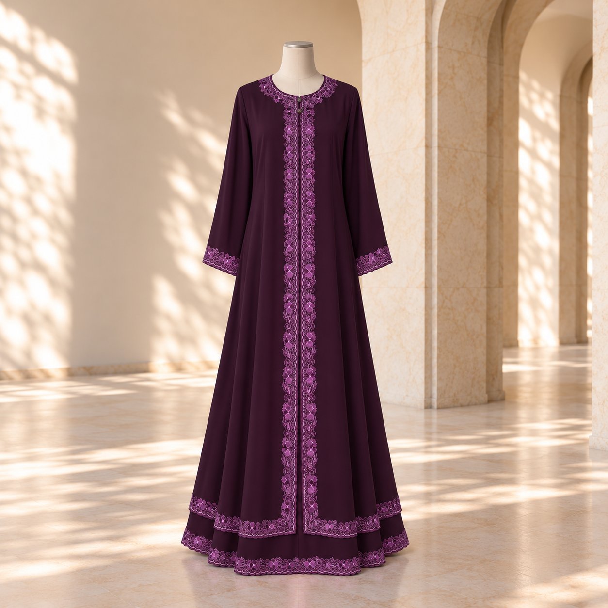 Wine Purple Embroidered Abaya by SALIHAAT