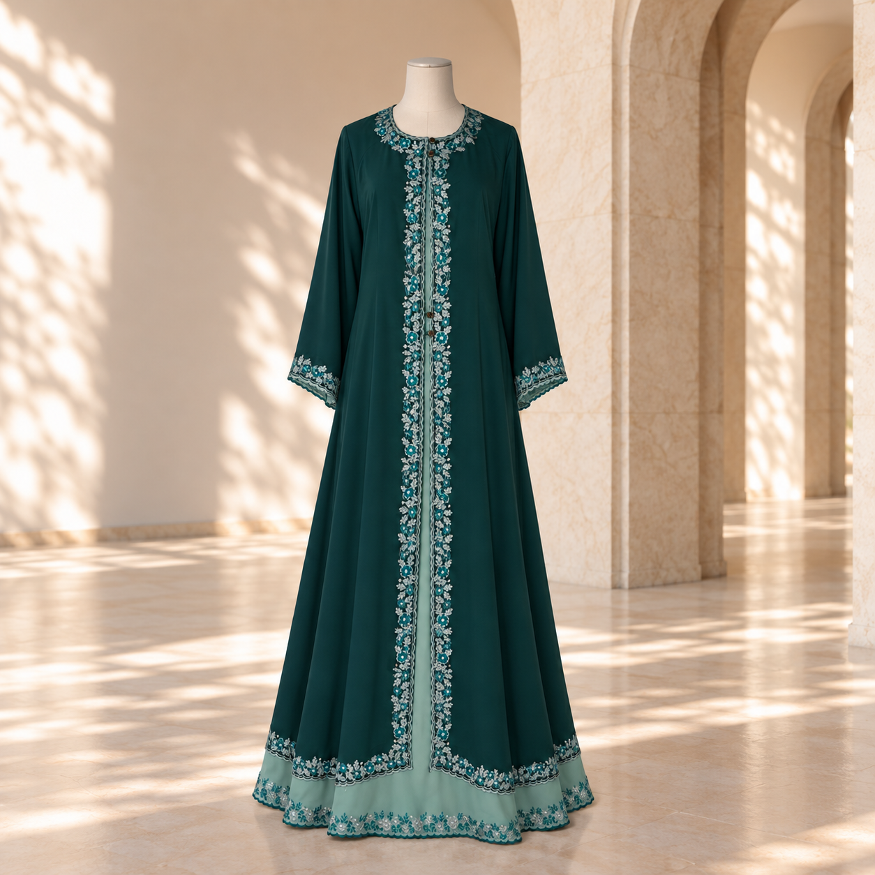 Green Dual-Tone Embroidered Abaya by SALIHAAT