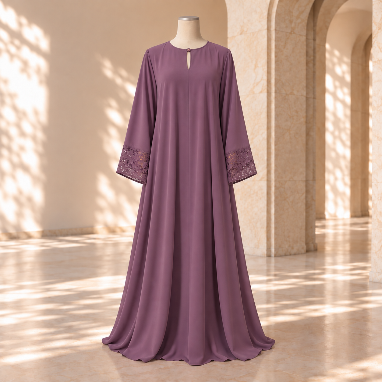 Purple Lace Sleeve Abaya by SALIHAAT