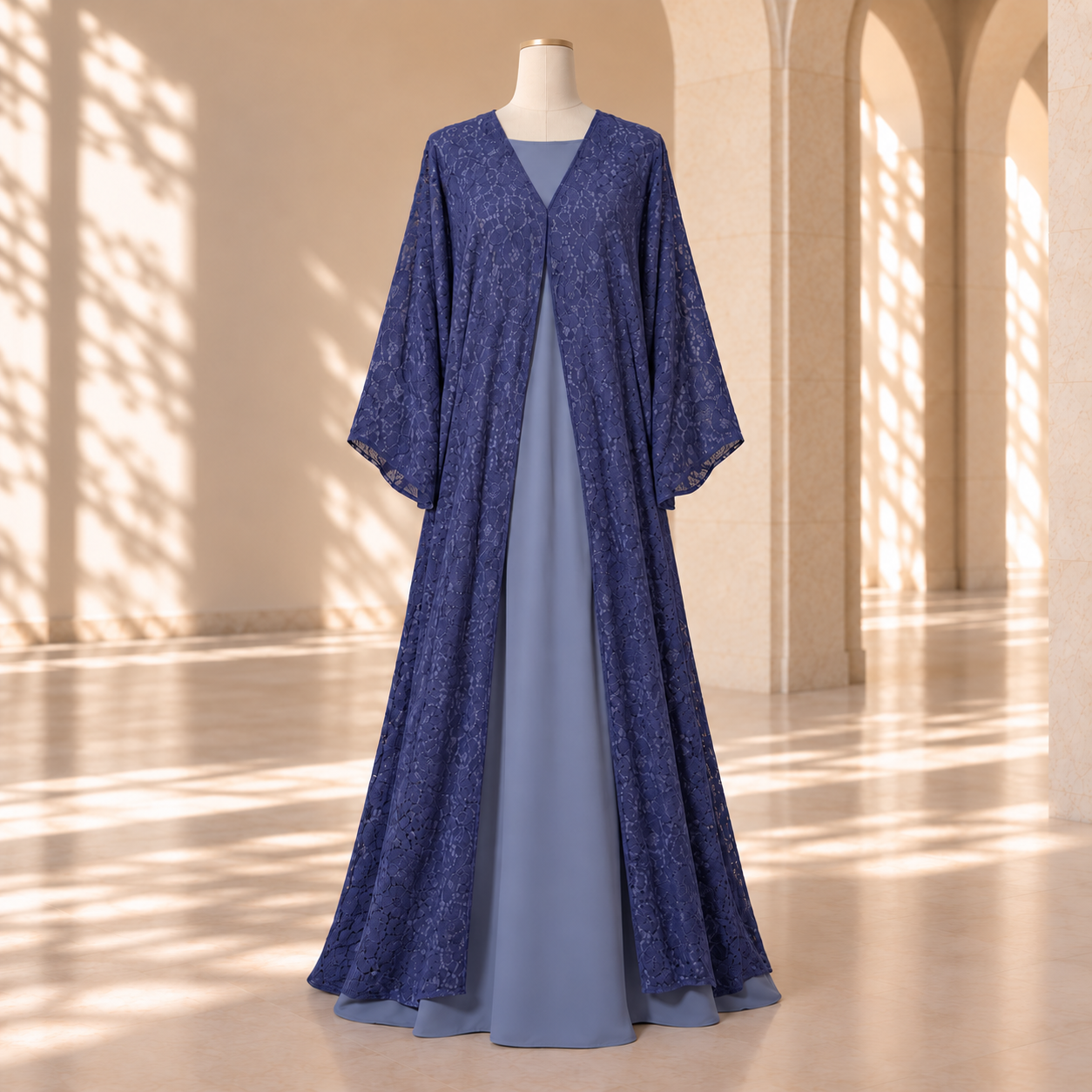 Dusty Blue Lace Abaya by SALIHAAT
