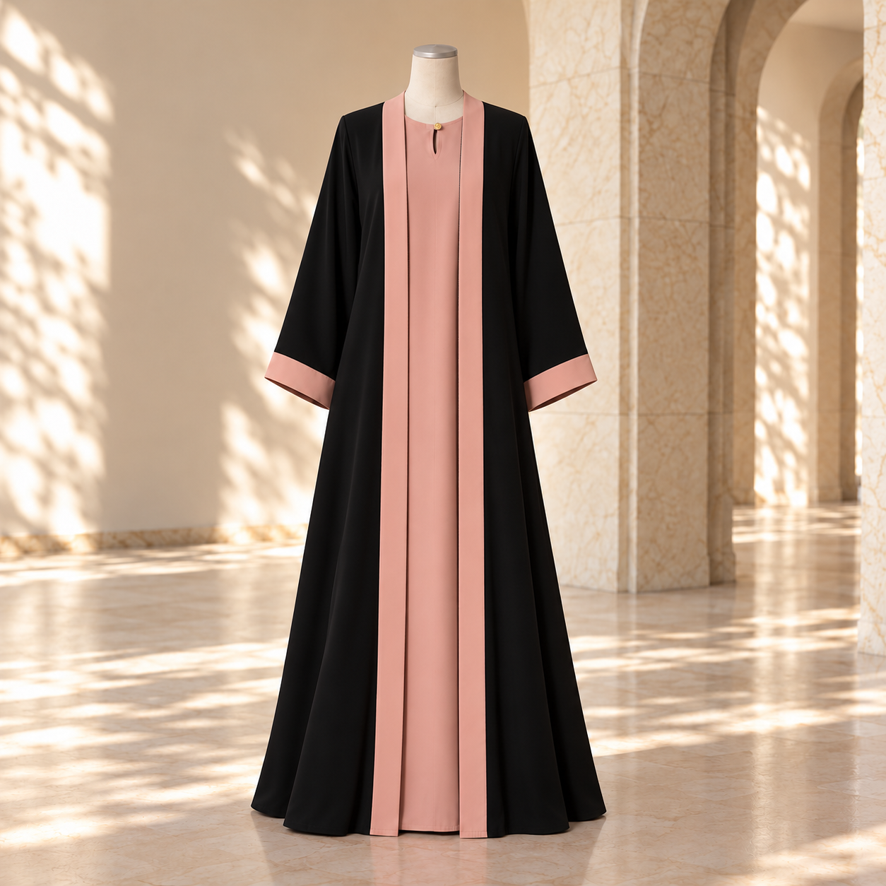 Black & Pastel Pink Abaya by SALIHAAT