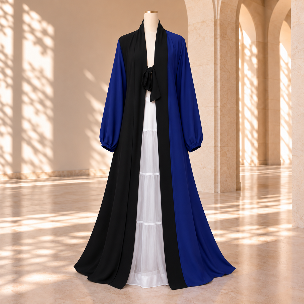 Navy Black Open Abaya Set by SALIHAAT