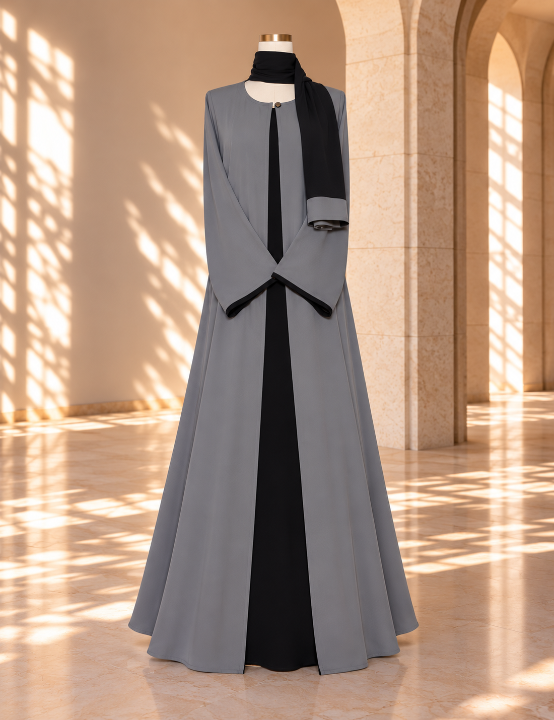 Gray & Black Abaya Set by SALIHAAT