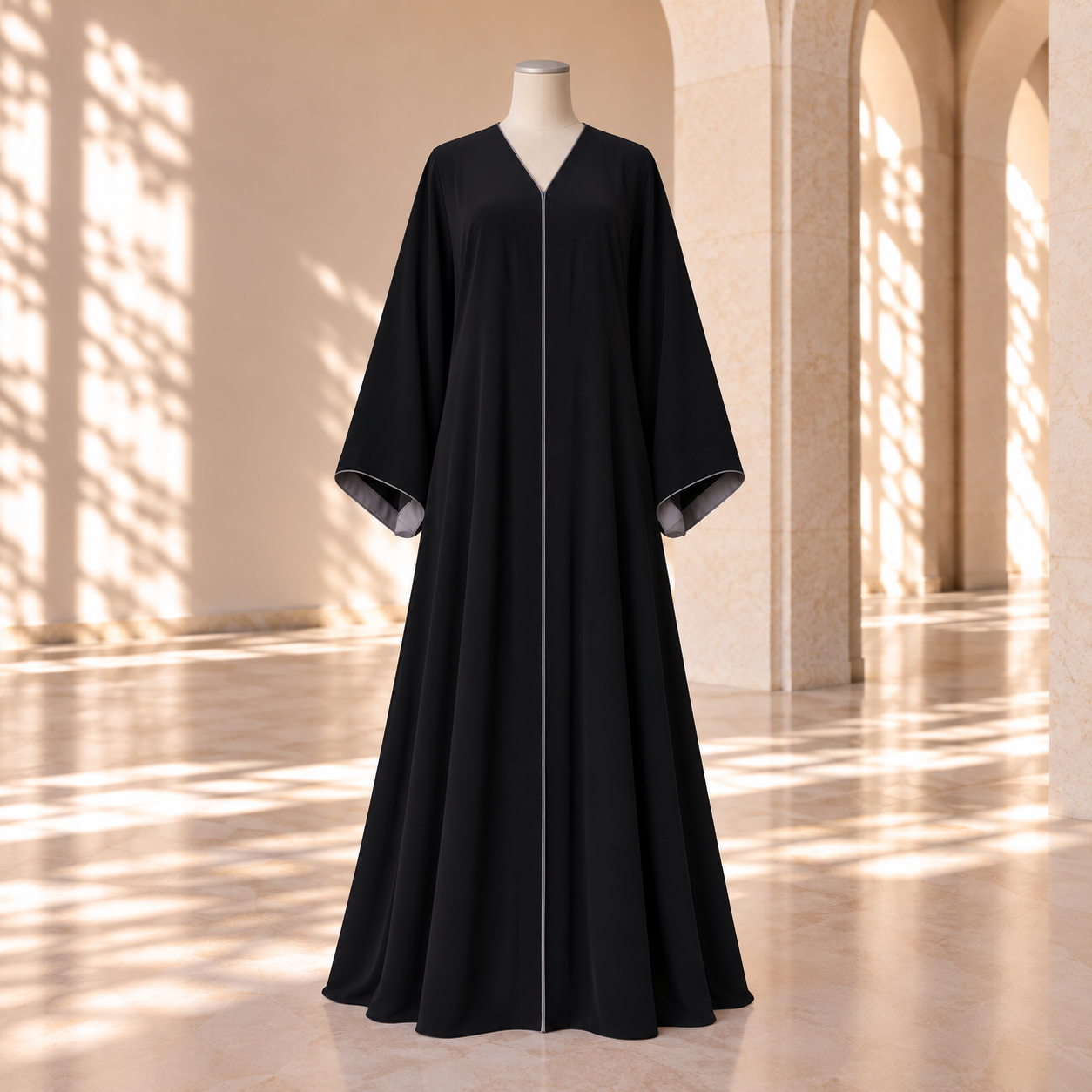 Black & Gray Lined Abaya by SALIHAAT