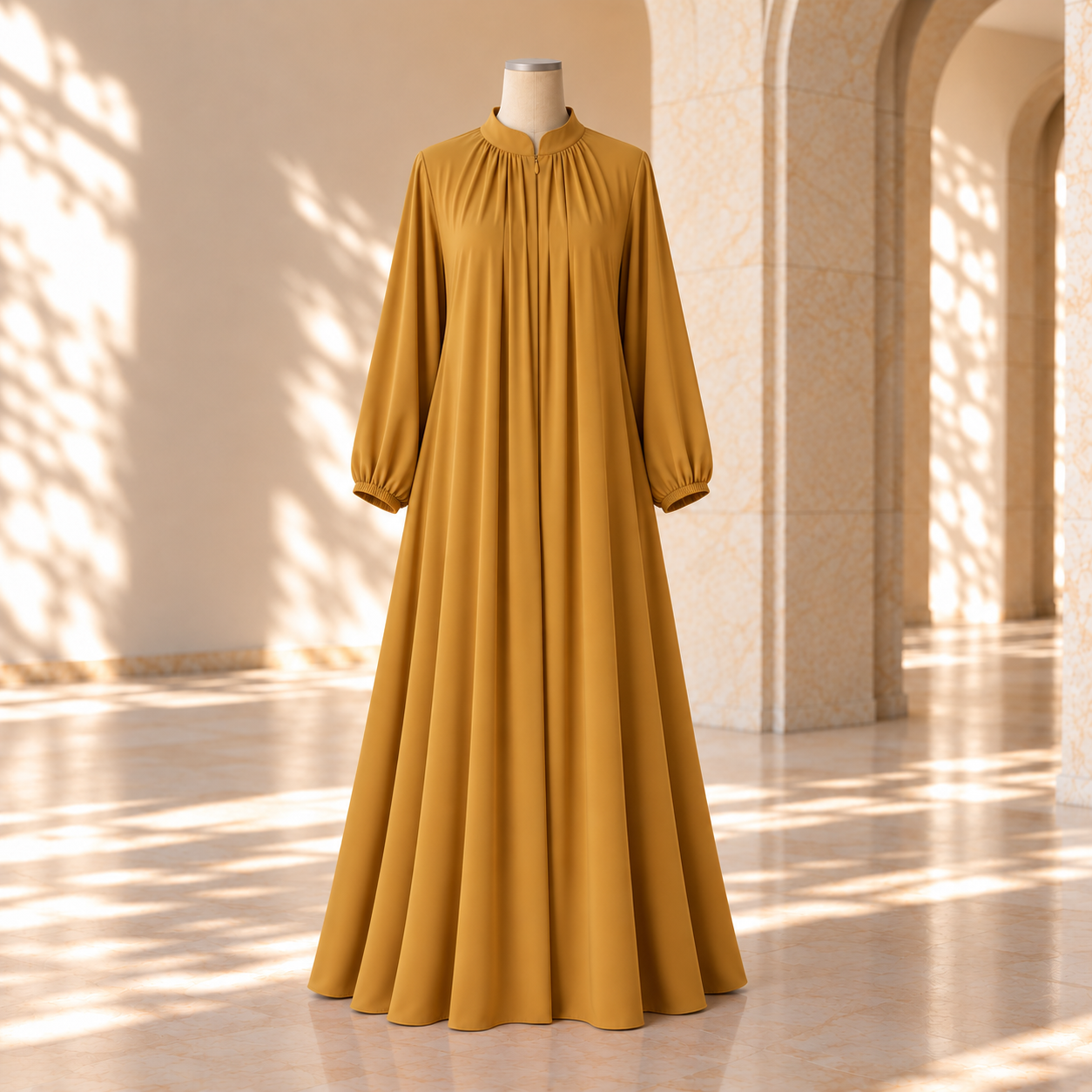 Honey Gold Collar Pleat Abaya by SALIHAAT