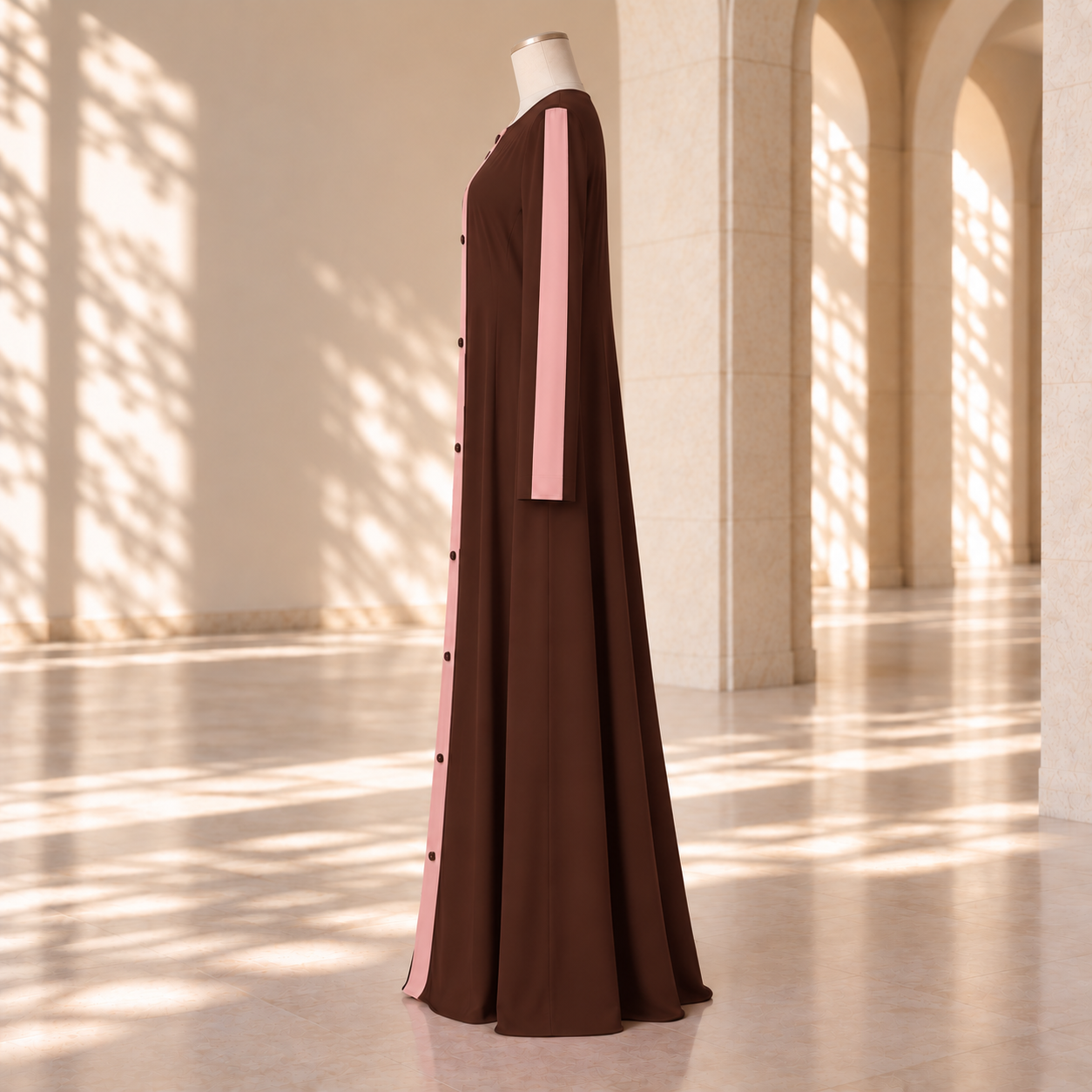 Brown & Pink Contrast Abaya alternate view