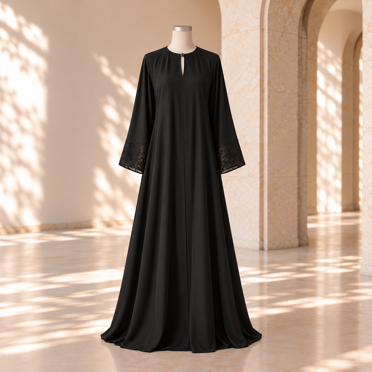 Black Lace Sleeve Abaya by SALIHAAT