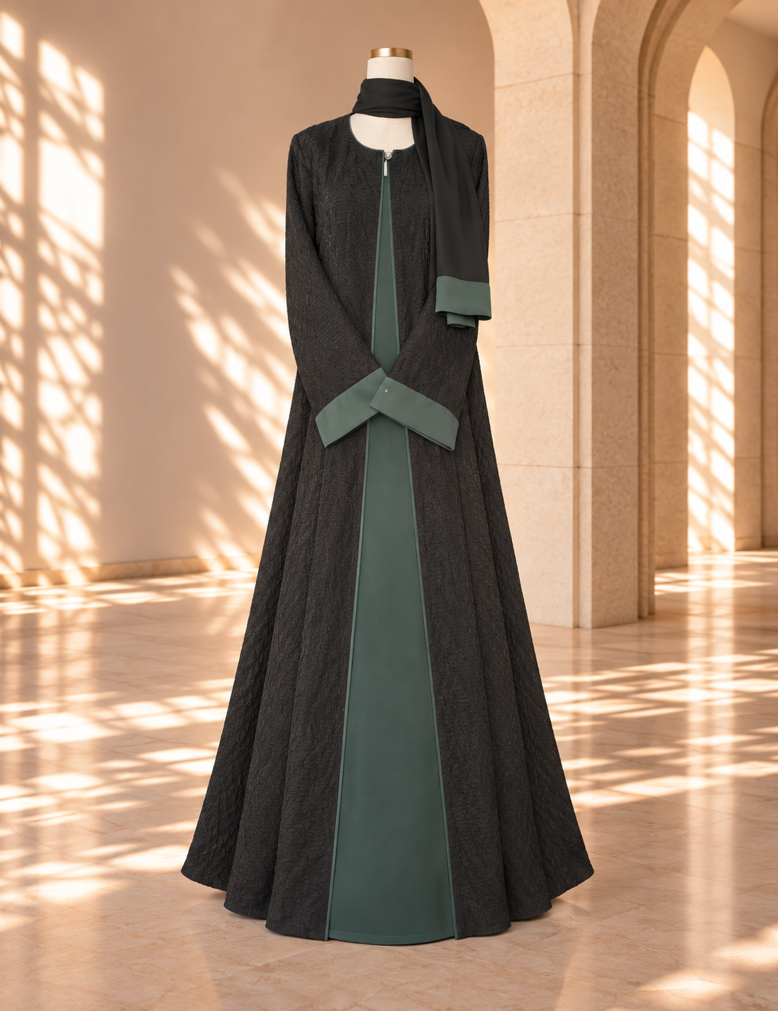 Dark Green Cape Kaftan Set by SALIHAAT