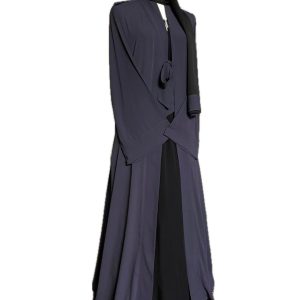 SALIHAAT Black Gray Double Layer Abaya 3-Piece Set Hijab, Cotton Linen Under Abaya Size 54