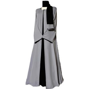 SALIHAAT Gray & Black Abaya 3-Piece Set with Hijab: Cotton Linen Under Abaya (Size 52)