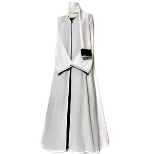 SALIHAAT Handmade White & Black Abaya 3-Piece Set, Cotton Linen Under Abaya, Hijab - Size 52