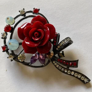 Red Rose Rhinestone Brooch Pin: Hijab Abaya Accessory