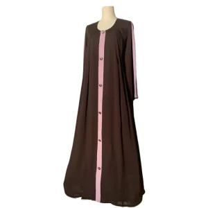 SALIHAAT Simple Brown Pink Contrast Color Border Design Abaya Hijab Set, Side Pockets