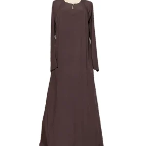SALIHAAT Brown Hajj Umrah Linen Abaya, Breathable Summer Jilbab, Zippered Pockets