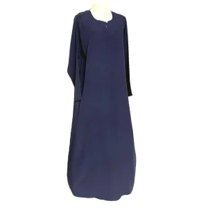 SALIHAAT Navy Hajj Umrah Linen Abaya, Breathable Summer Jilbab, Zippered Pockets