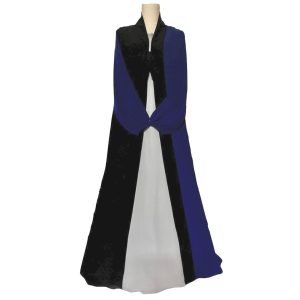 Tri-Color Navy Blue Black Abaya Cape 3-Piece Set, Detachable Silver Gray Inner Abaya